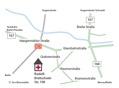Grafik: Anfahrtskizze zum GLG Werner Forßmann Krankenhauses