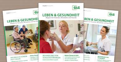 Foto: Mehrere Titelseiten von GLG-Magazin werden abgebildet