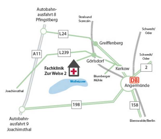 Anfahrt zur GLG Fachklinik Wolletzsee Grafik: Anfahrt zur GLG Fachklinik Wolletzsee