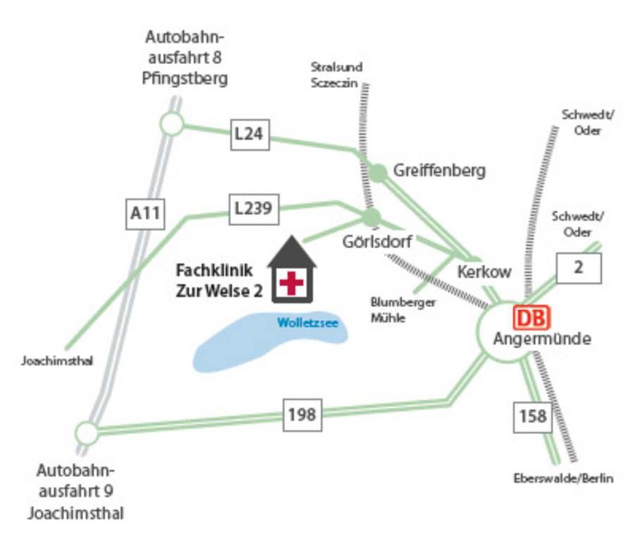 Grafik: Anfahrt zur GLG Fachklinik Wolletzsee